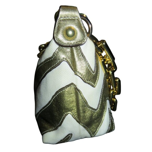 Coach 2005 Canvas & Leather Pochette Demi Bag White w/ gold Zebra Print Accents - Picture 4 of 12